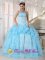 Stylish Organza Baby Blue Ball Gown Pick-ups Sweet 16 Dresses With Beading and Ruched Bust Floor-length In Pleasant Grove Utah/UT