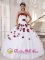 Massillon Ohio/OH Pretty White and Wine Red Quinceanera Dress For Strapless Tulle Beading and Hand Made Flowers Decorate Ball Gown
