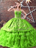 Superior Sweetheart Sleeveless Satin and Organza Quinceanera Dresses Embroidery Lace Up