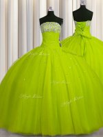 Big Puffy Strapless Sleeveless Lace Up Sweet 16 Quinceanera Dress Yellow Green Organza(SKU PSSW0610-7BIZ)