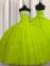 Big Puffy Strapless Sleeveless Lace Up Sweet 16 Quinceanera Dress Yellow Green Organza