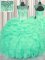 Deluxe See Through Turquoise Quinceanera Gown Military Ball and Sweet 16 and Quinceanera with Beading and Ruffles and Pick Ups Scoop Sleeveless Lace Up