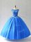 Sexy Beading and Appliques Vestidos de Quinceanera Blue Lace Up Sleeveless Floor Length