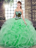 Apple Green Sleeveless Embroidery and Ruffles Lace Up Sweet 16 Dress