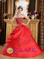 Quindio colombia Discount Red Strapless Quinceanera Dress With Embroidery Decorate(SKU QDZY282y-4BIZ)