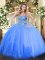 Stylish Blue Sweetheart Lace Up Appliques Ball Gown Prom Dress Sleeveless