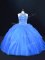 Blue Lace Up Halter Top Beading Sweet 16 Quinceanera Dress Tulle Sleeveless