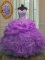 Custom Made Floor Length Lavender Sweet 16 Dresses Organza Sleeveless Beading and Ruffles and Pick Ups