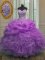 Custom Made Floor Length Lavender Sweet 16 Dresses Organza Sleeveless Beading and Ruffles and Pick Ups