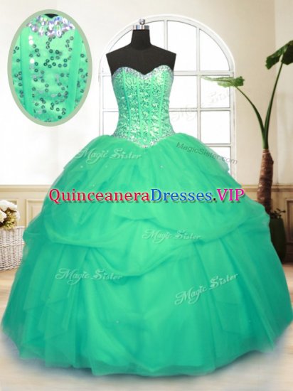 Sumptuous Sequins Pick Ups Floor Length Green Quince Ball Gowns Sweetheart Sleeveless Lace Up - Click Image to Close