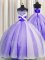 Spaghetti Straps Sleeveless Organza Floor Length Lace Up 15th Birthday Dress in Lavender with Beading and Sequins and Ruching