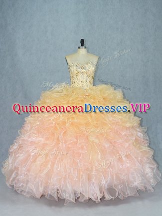 Adorable Multi-color Lace Up Quinceanera Gown Beading and Ruffles Sleeveless Floor Length