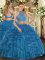 Hot Selling Beading and Ruffled Layers Quinceanera Dresses Teal Criss Cross Sleeveless Floor Length