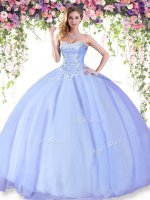 Sleeveless Floor Length Beading Lace Up 15th Birthday Dress with Lavender