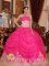 Conwy Gwynedd Beaded Decorate Bodice Lovely Hot Pink Sweet Quinceanera Dress Strapless Organza Ball Gown