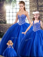Lace Up Sweet 16 Dresses Blue for Military Ball and Sweet 16 and Quinceanera with Beading Brush Train