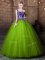 New Style One Shoulder Floor Length Lace Up Quinceanera Gowns Olive Green for Military Ball and Sweet 16 and Quinceanera with Pattern