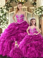 Fuchsia Sweetheart Lace Up Beading and Ruffles 15 Quinceanera Dress Sleeveless(SKU SJQDDT1343002-LGBIZ)