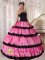 Central South Carolina S/C Sexy Floor length Rose Pink and Black Quinceanera Dress For Strapless Taffeta Layers Ball Gown