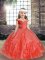 Coral Red Pageant Dress for Teens Tulle Sleeveless Beading and Hand Made Flower