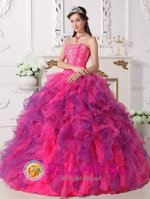 Elegant Satin and Organza With Embroidery Hot Pink and Purple For Esperanza Dominican Republic Quinceanera Dress Sweetheart Ruffled Ball Gown