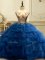 Custom Designed Organza Sleeveless Floor Length Quinceanera Dresses and Appliques and Ruffles and Sequins