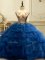 Custom Designed Organza Sleeveless Floor Length Quinceanera Dresses and Appliques and Ruffles and Sequins