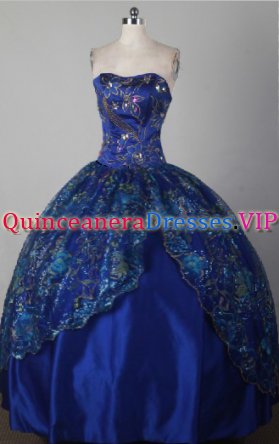 Clearance Ball Gown Strapless Floor-length Blue Quincenera Dresses TD26002