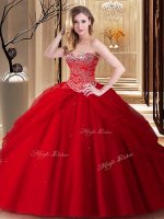 Flare Red Sleeveless Beading Floor Length Quinceanera Dresses