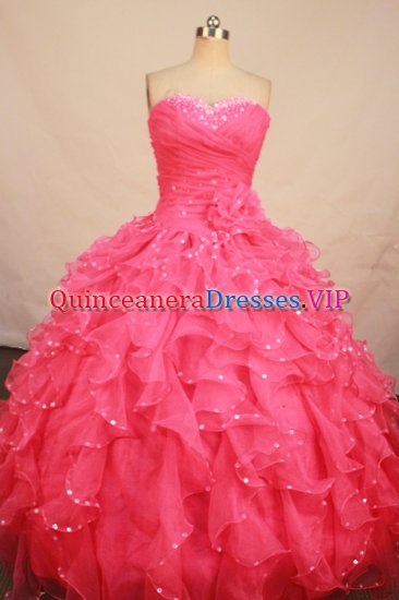 Beautiful ball gown sweetheart-neck floor-length organza beading waterlmelon quinceanera dresses with rolling flowers FA-X-078 - Click Image to Close