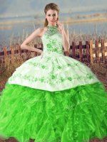 Sleeveless Court Train Embroidery and Ruffles Lace Up Sweet 16 Quinceanera Dress
