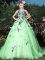 Eye-catching Scoop Apple Green Zipper Ball Gown Prom Dress Appliques Sleeveless Brush Train