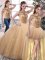 Top Selling Three Pieces 15 Quinceanera Dress Gold Scoop Tulle Sleeveless Floor Length Lace Up
