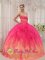 Wesley Chapel FL Hot Pink and Gold Riffles Sweet 16 Dress With Ruch Bodice Organza and Beaded Decorate Bust