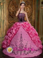 Jefferson Maine/ME Amaizng Rose Pink Embroidery Decorate Quinceanera Dress With Bubble Pick-ups