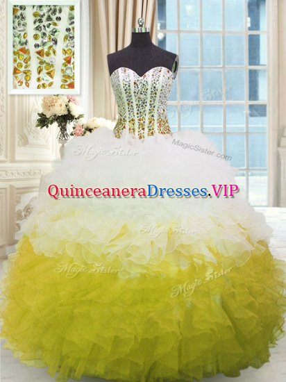 Custom Design Sleeveless Lace Up Floor Length Beading and Ruffles Vestidos de Quinceanera - Click Image to Close
