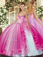 Sexy Fuchsia Ball Gowns Sweetheart Sleeveless Tulle Floor Length Lace Up Beading and Ruffles Quinceanera Dresses(SKU SJQDDT1359002BIZ)