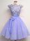 Affordable Lavender Chiffon Lace Up Damas Dress Cap Sleeves Knee Length Lace and Belt