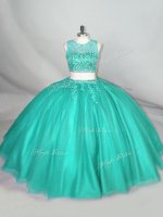 Turquoise Scoop Neckline Beading Sweet 16 Quinceanera Dress Sleeveless Zipper(SKU PSSW0861-2BIZ)