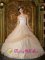 Hand Made Flower and Appliques Decorate Strapless Bodice Champagne Ball Gown Quinceanera Dress For Beaver Creek Colorado/CO