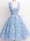 Light Blue Sleeveless Knee Length Lace Zipper Court Dresses for Sweet 16