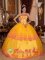 Classical Yellow Quinceanera Dress With Organza and romantic Lace Appliques Decorate In Gilbert AZ　