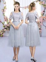 Luxurious Scoop Sleeveless Zipper Quinceanera Court Dresses Grey Tulle(SKU BMT0397FBIZ)