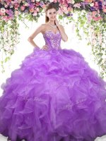 Charming Sleeveless Organza Floor Length Lace Up Quinceanera Dress in Lavender with Beading and Ruffles