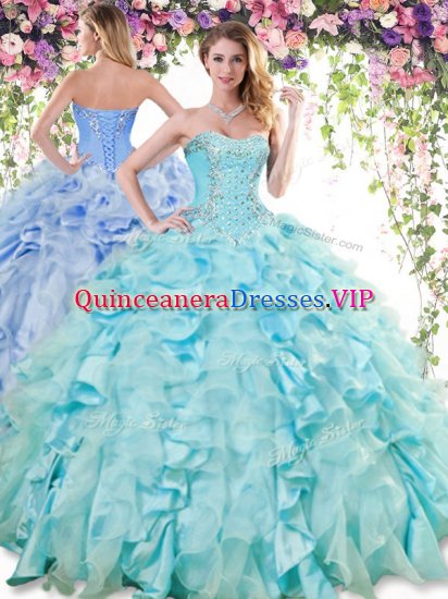 Fancy Sweetheart Sleeveless Sweet 16 Dress Floor Length Ruffles Baby Blue Organza and Taffeta - Click Image to Close