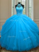 Baby Blue Tulle Lace Up Sweetheart Sleeveless Floor Length Quinceanera Gown Beading(SKU PSSW077-10BIZ)