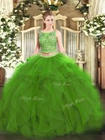 Pretty Green Lace Up 15 Quinceanera Dress Beading and Ruffles Sleeveless Floor Length