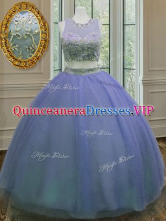 Decent Scoop Lavender Tulle Zipper Ball Gown Prom Dress Sleeveless Floor Length Ruffled Layers and Sashes ribbons
