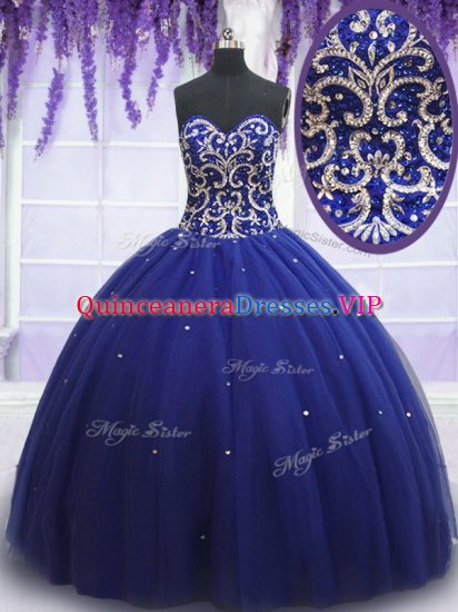 Admirable Royal Blue Ball Gowns Beading Ball Gown Prom Dress Lace Up Tulle Sleeveless Floor Length - Click Image to Close