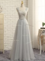 Spectacular Grey Empire Lace Quinceanera Dama Dress Zipper Tulle Sleeveless Floor Length(SKU SWBD017BIZ)